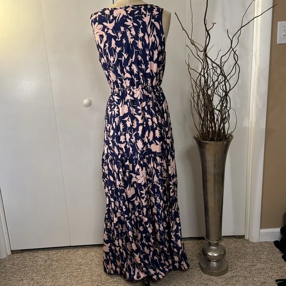 Pink and blue print high waisted sleeveless sundress - Picture 4 of 4